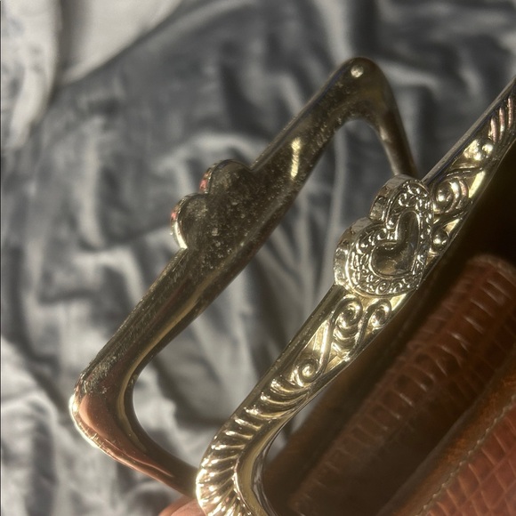 Brown Crocodile-Embossed Leather Handbag Y2K Silver Tone Details - Picture 10 of 15